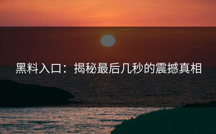 黑料入口：揭秘最后几秒的震撼真相